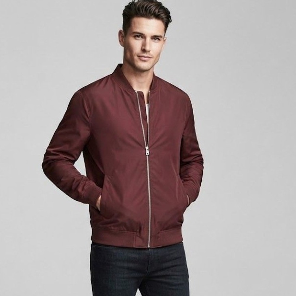 H&M Mens Bomber Jacket Burgundy Maroon Full Zip Lightweight Size M